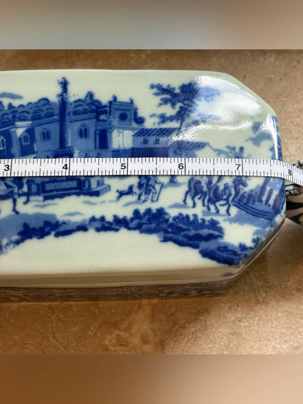 VTG Chinoiserie Ceramic Lidded Canister Trinket Box Set Transferware Style